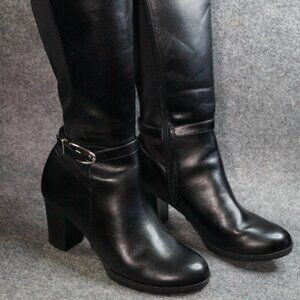 Anne Klein iFlex SF3122 Black Knee-High Boots Size 6.5 Pre-Owned Leather